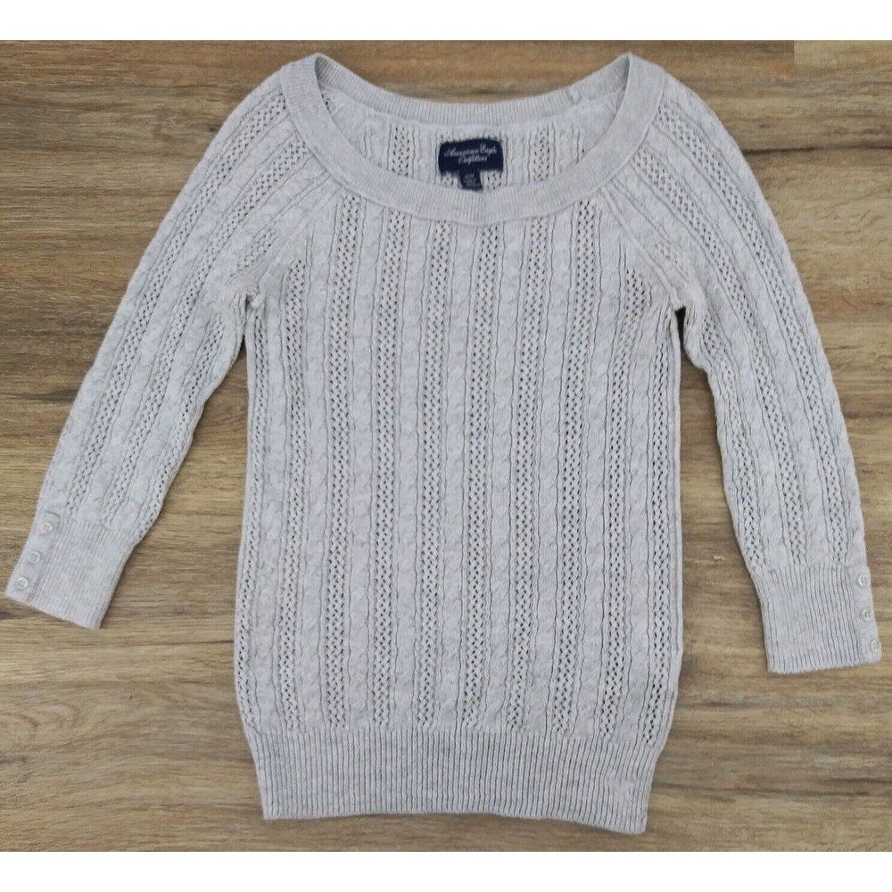 American Eagle Gray Crochet Knit Womens Top - Size XS